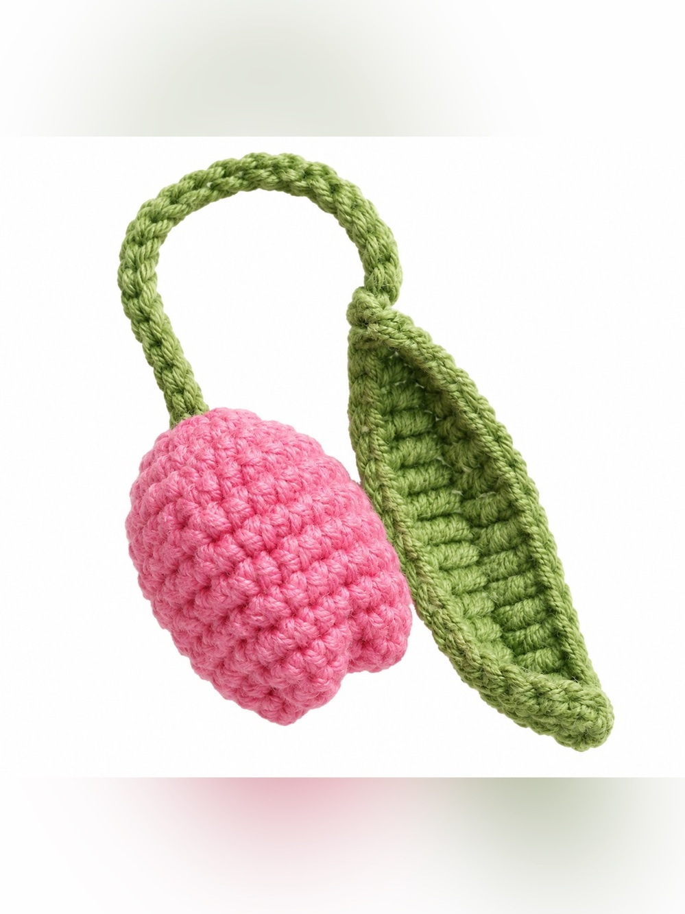 🌷 3 Crochet Tulip Flower Charms Pink Purple Green Handmade Embellishments - Picture 3 of 7